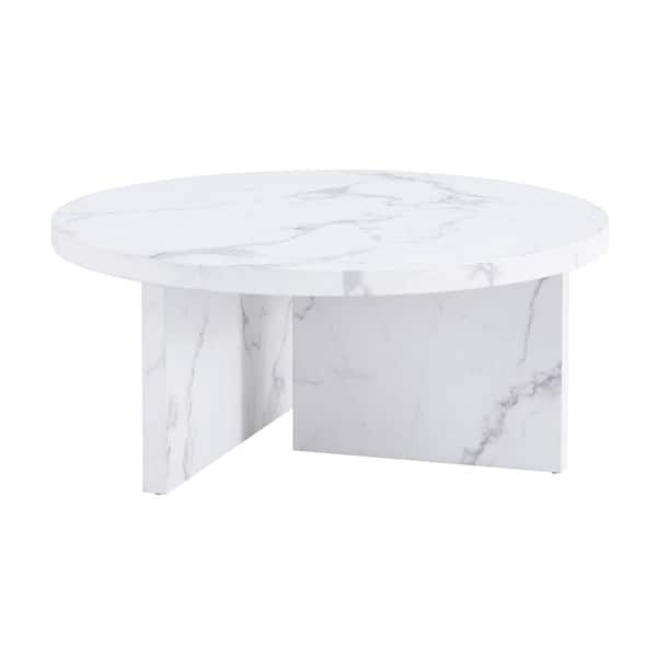 Unbranded White MDF Round Outdoor Coffee Table, Modern Side Table, for Small Spaces, Patio and Living rooms