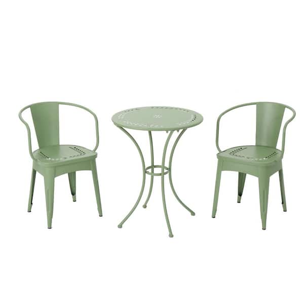 Lourdes Matte Green 3-Piece Metal Outdoor Patio Bistro Set