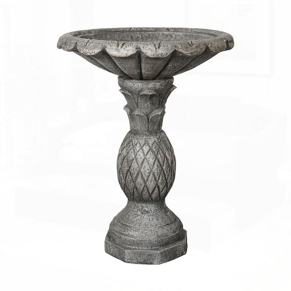Pineapple Texture Series 24.8 in. H Gray Concrete Bird Bath for Yard or Garden，Outdoor Decor