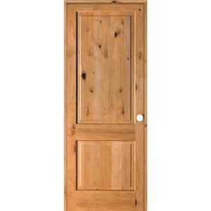 36 in. x 96 in. Rustic Knotty Alder Wood 2-Panel Square Top Left-Hand/Inswing Clear Stain Single Prehung Interior Door