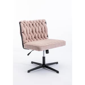 Velvet Adjustable Height Ergonomic Office Chair Armless Swivel Chair Wide Seat Chair in Pink without Wheels