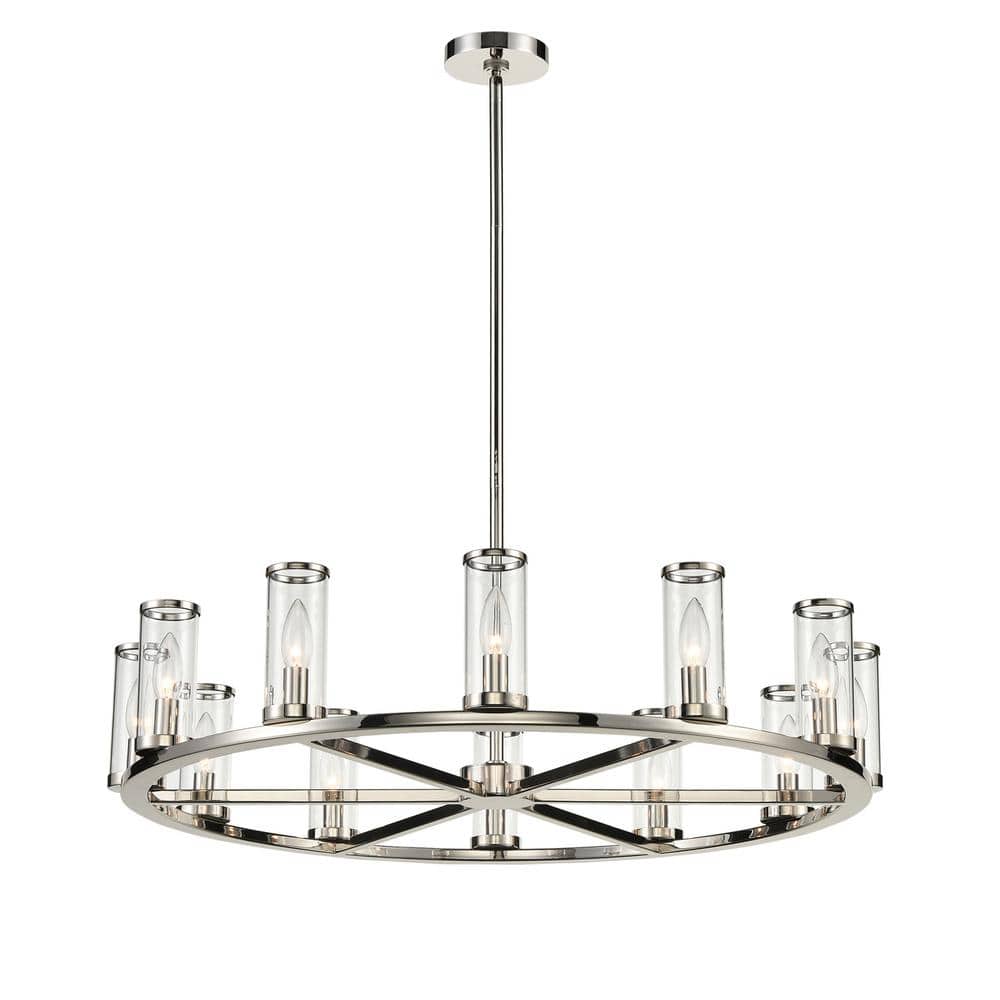 Polished Nickel and Crystal 12-Light Candle Chandelier