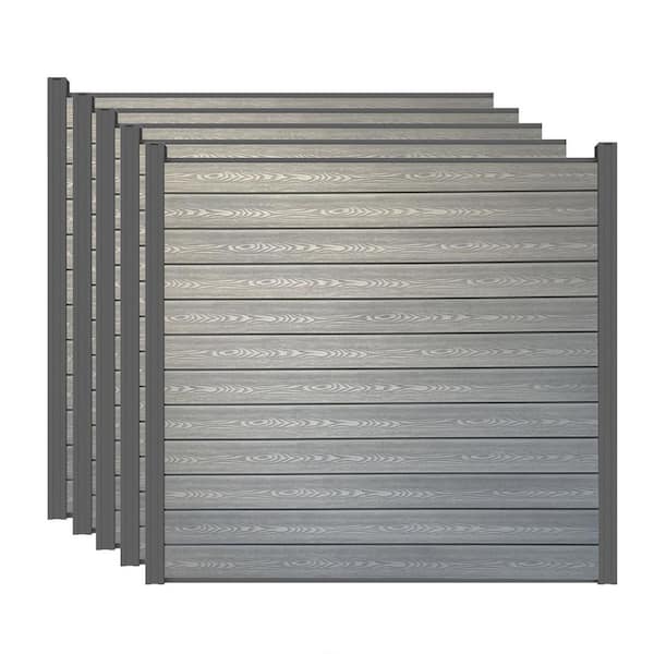 LH EP Complete Kit 6 ft. x 6 ft. Embossed Gray WPC Composite Fence Panel with Bottom Squared Holders and Post Kits (5-set)