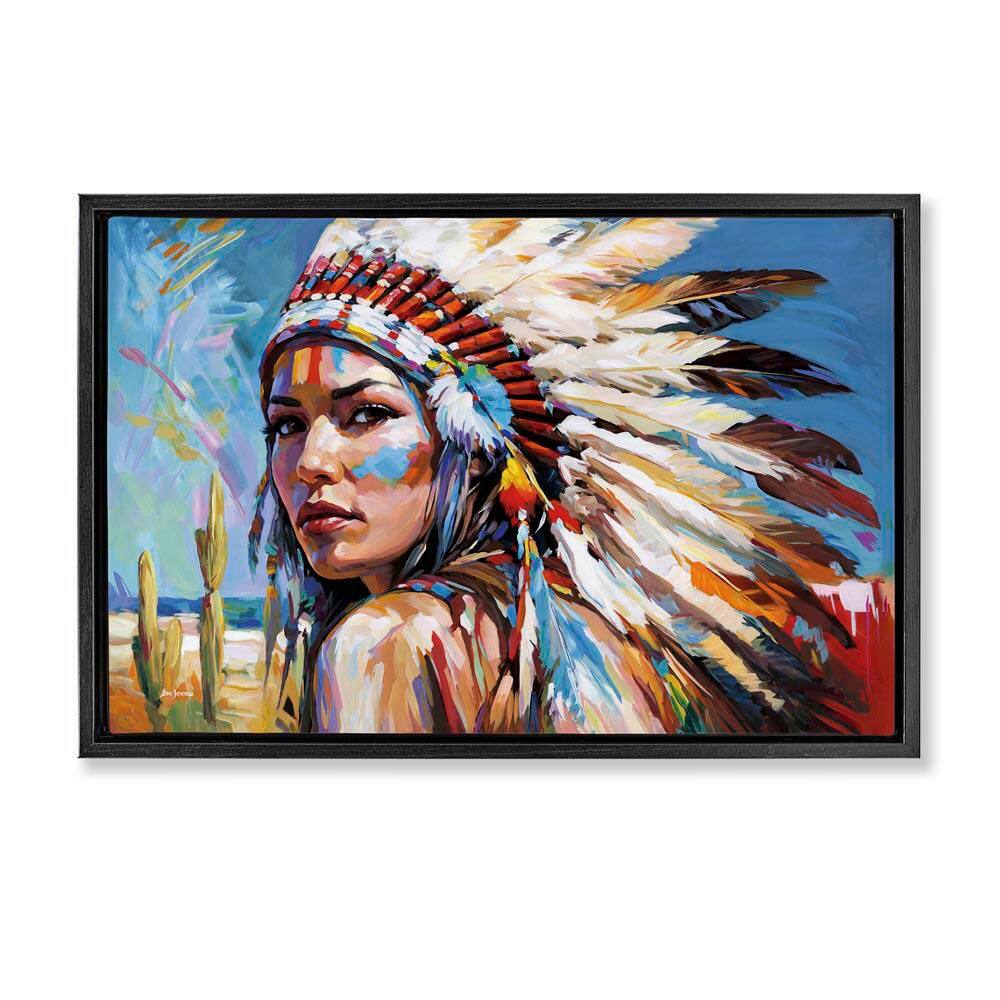 Native American Woman Portrait by Leon Devenice Black Floater Frame People Graphic Art Print 17 in. x 25 in. price history on PriceWatchPro