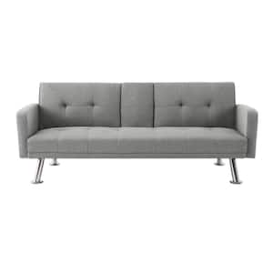 75.23 in. Wide Light Gray Square Arm Fabric Straight 3-Seats Sofa