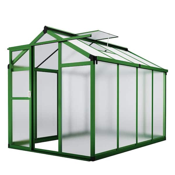 6 x 8 ft. Aluminum Greenhouse with Polycarbonate Panels, Roof Vent, Reinforced Frame, UV Protection, Walk-in Design