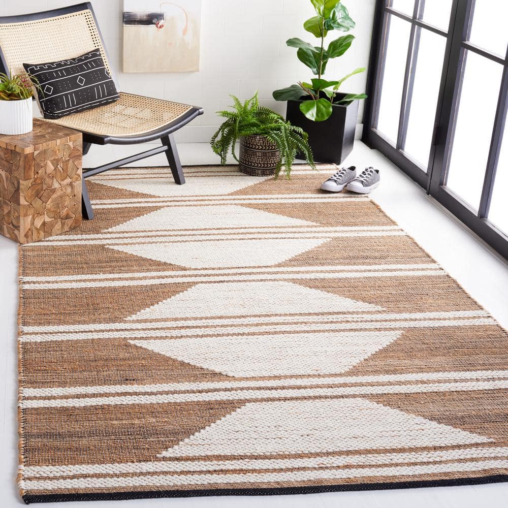 Ivory and Beige Geometric Hand-Knotted Wool Area Rug