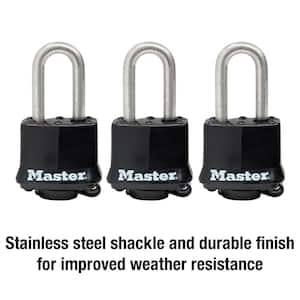 Outdoor Padlock with Key, 1-9/16 in. Wide, 1-1/2 in. Stainless Steel Shackle, 3 Pack