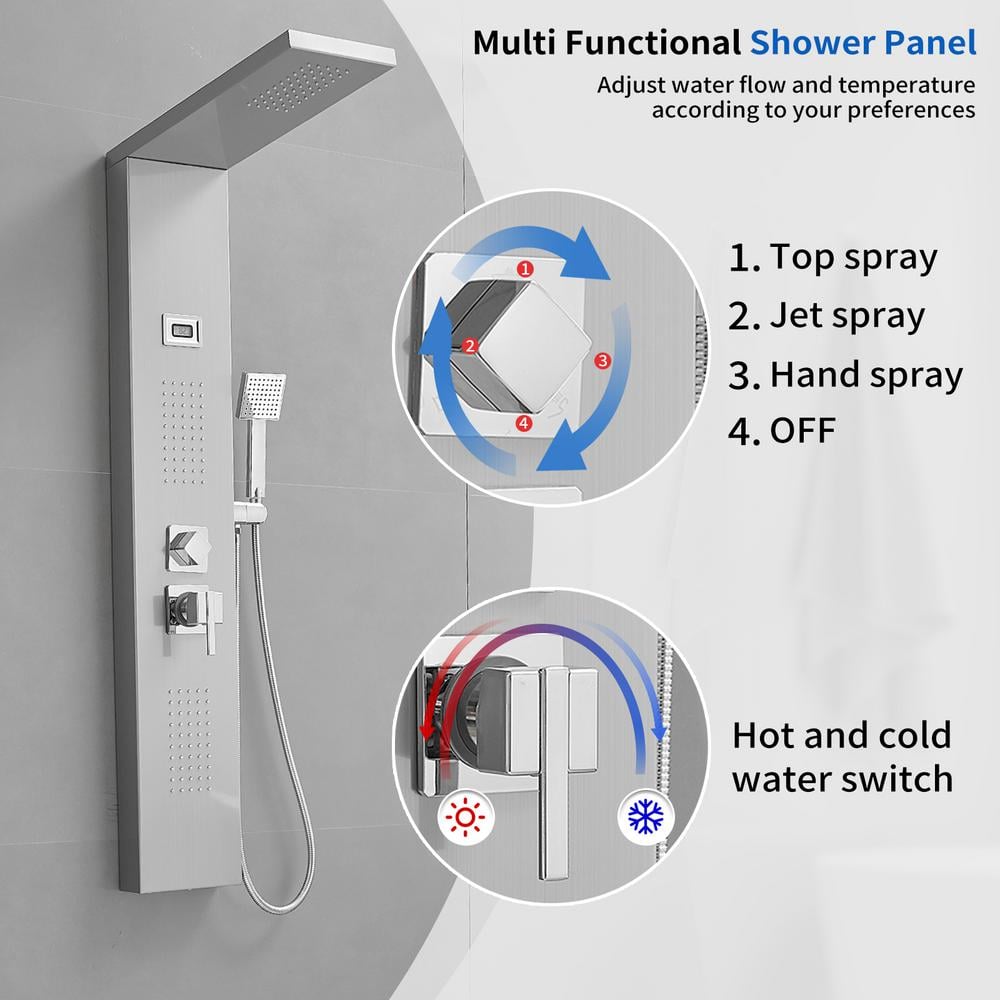Nickel Chrome 2-Jet Rainfall Shower Panel System with Handheld Wand