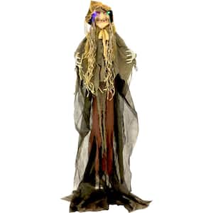 6 ft. Scarecrow Witch, Indoor/Covered Outdoor Halloween Decoration, LED Multi Eyes, Poseable, Battery-Operated, Helena