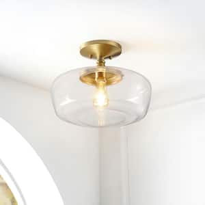 Marfa 14 in. Brass Gold Glass/Iron Farmhouse Modern LED Flush Mount
