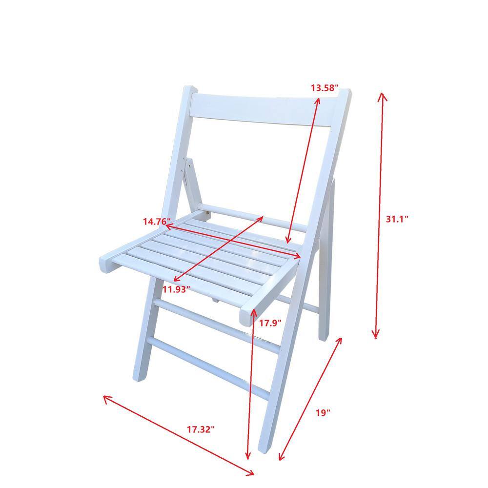 Set of 2 White Solid Wood Folding Dining Chairs