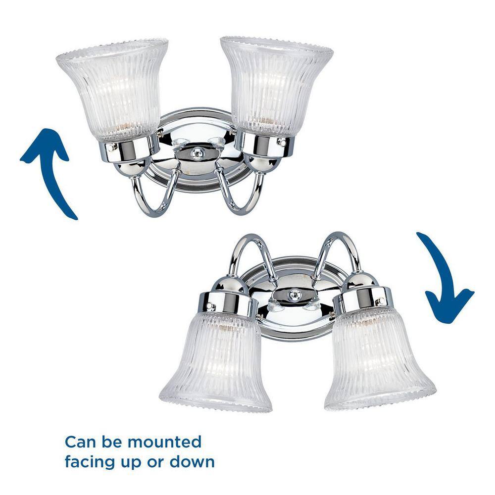 Polished Chrome 2-Light Bath Vanity with Fluted Glass Shades