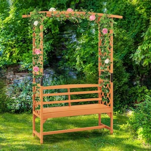 79 in. x 63 in. Wood Patio Garden Arbor with Pergola 2-Seat Bench Trellis for Climbing Plant