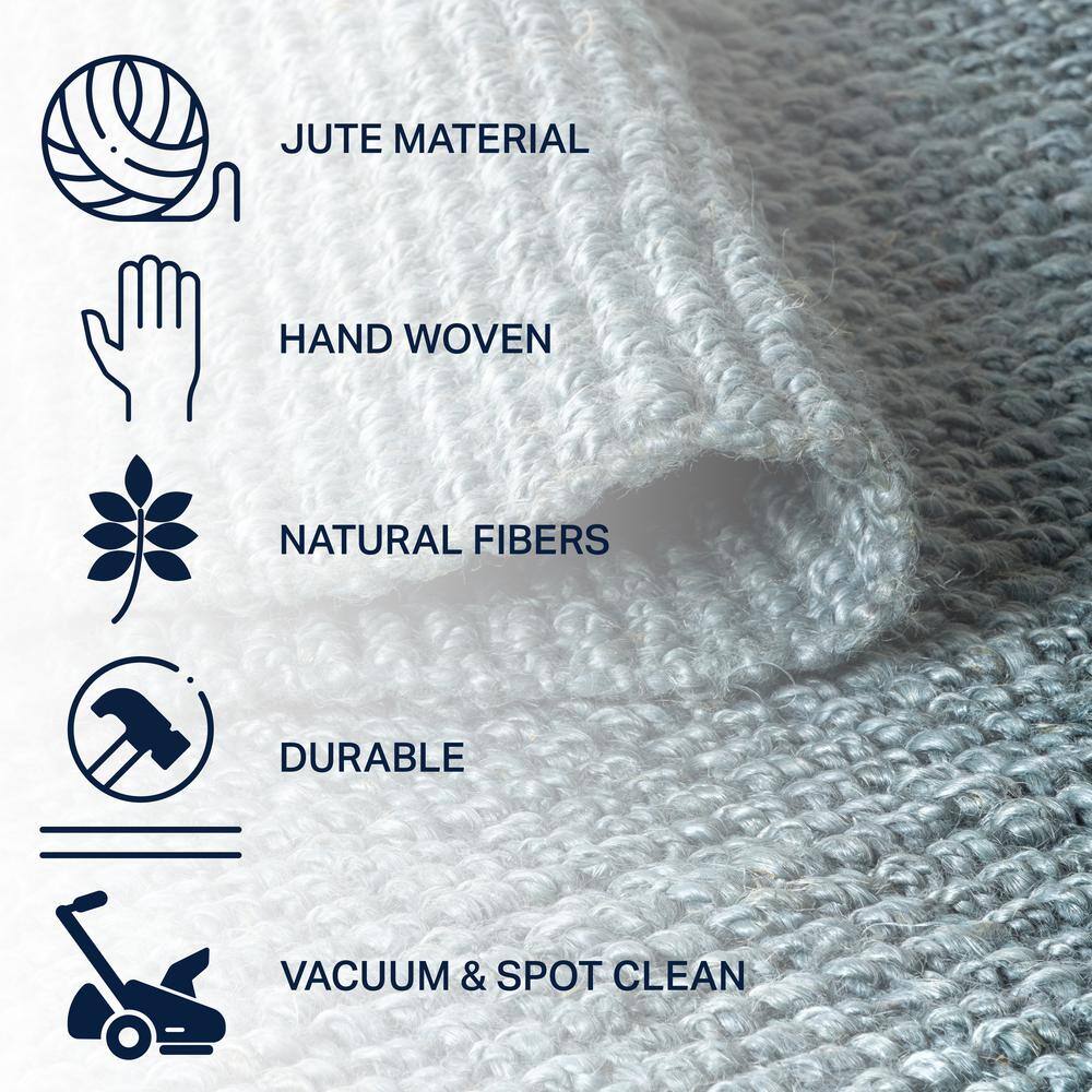 Handwoven Light Blue/Gray Chunky Jute Rug with Fringe - 5x8 Feet