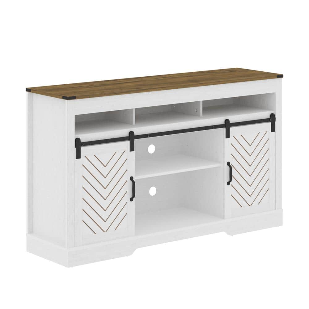 White Tall Wooden TV Cabinet Suitable for TVs up to 70 in. Living Room and 