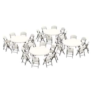 36-Piece Almond Folding Chair (32) and 60 in. Round Stacking Table (4) Set (Commercial)