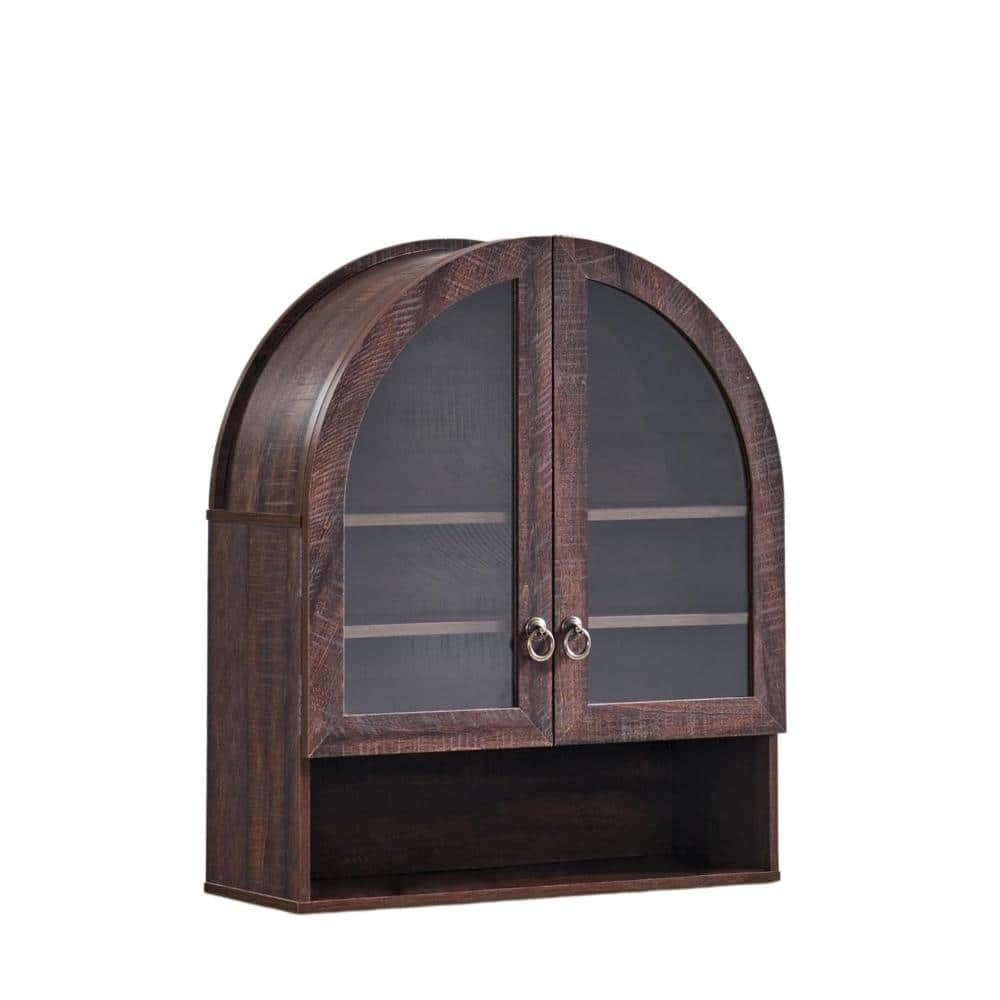 23.6 in. W x 28 in. H Rectangular Wood Medicine Cabinet without Mirror in Brown with Adjustable Shelves & Glass Doors