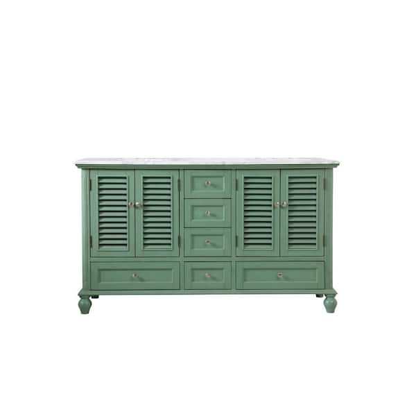 Unbranded Timeless Home 60 in. W x 22 in. D x 35 in. H Double Bathroom Vanity in Vintage Mint with White Marble and White Basin