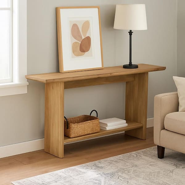 71.0 in. Light Brown Rectangle Wood Console Table with 1-Shelf