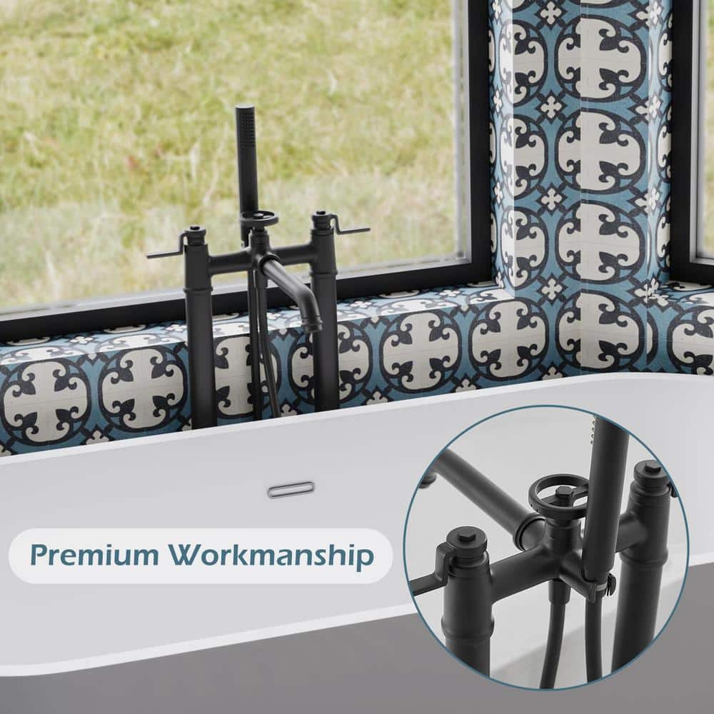 Matte Black Freestanding Floor Mount Tub Faucet with Hand Shower
