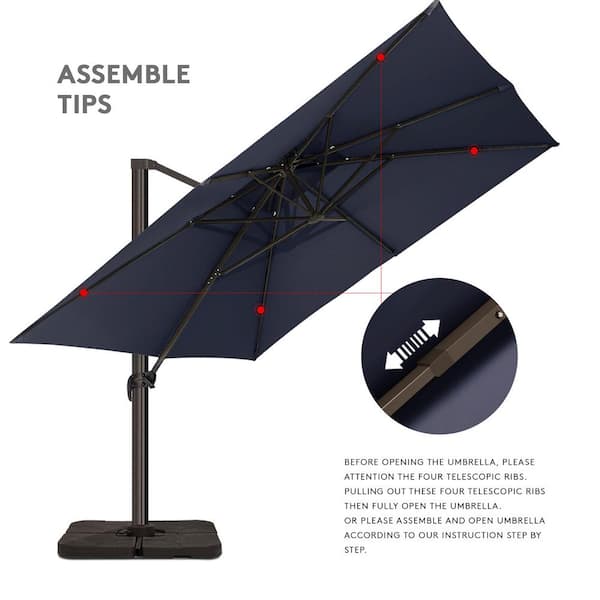 JEAREY 12 ft. x 12 ft. Square Two-Tier Top Rotation Outdoor Cantilever Patio Umbrella with Cover in Navy