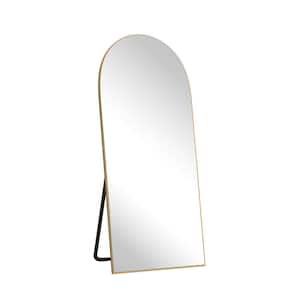Gold 21 in. W x 64.1 in. H Arched Full Length Mirror, Solid Wood Large Floor Mirror with Stand, Wall Mounted, Standing