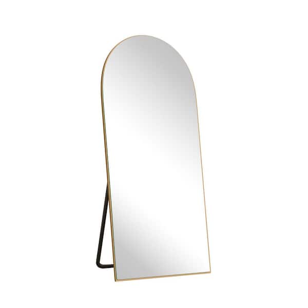 Gold 21 in. W x 64.1 in. H Arched Full Length Mirror, Solid Wood Large Floor Mirror with Stand, Wall Mounted, Standing