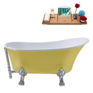 55 in. Acrylic Clawfoot Non-Whirlpool Bathtub in Matte Yellow With Polished Chrome Clawfeet And Polished Chrome Drain
