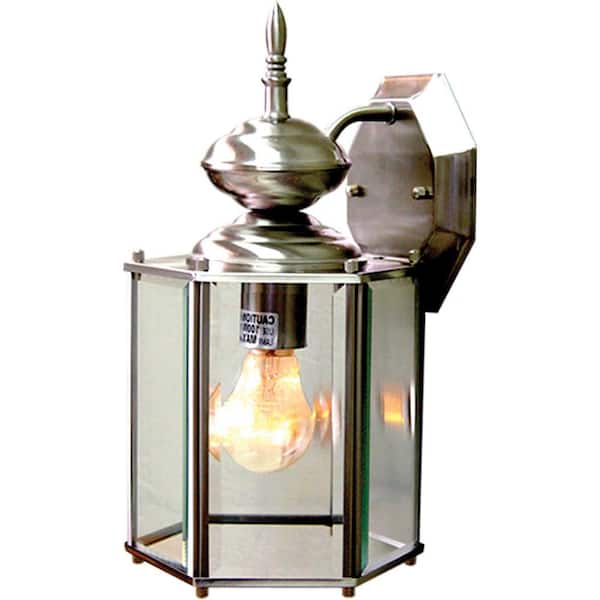 Brushed Nickel Hardwired Outdoor Coach Light Sconce with Clear Beveled Glass Shade