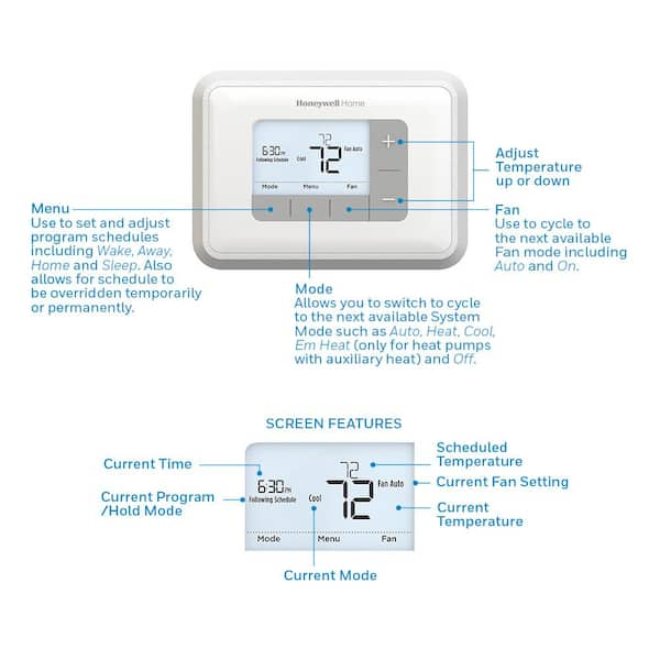 Honeywell Home T3 5-2 Day Programmable Thermostat with 2H/2C Multistage  Heating and Cooling RTH6360 - The Home Depot