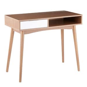 Pebble 35.5 in. Rectangular Natural and White Wood 1-Drawer Computer Desk with Shelf