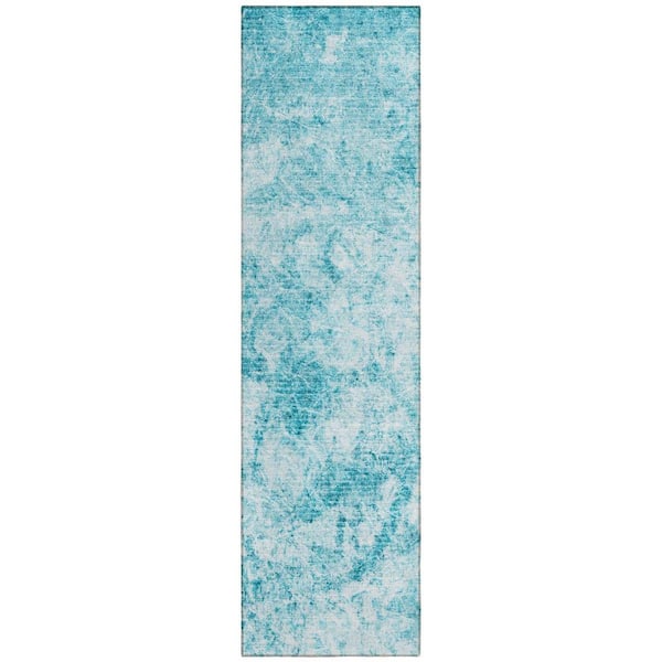 HomeRoots Teal 2 ft. x 8 ft. Woven Abstract Runner Indoor/Outdoor Area Rug
