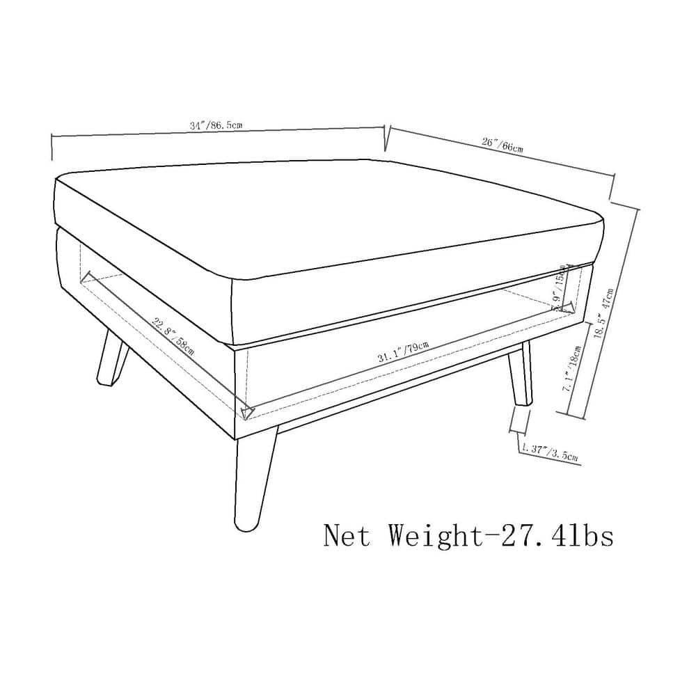 Owen Mid Century Natural Linen Look Storage Ottoman Coffee Table