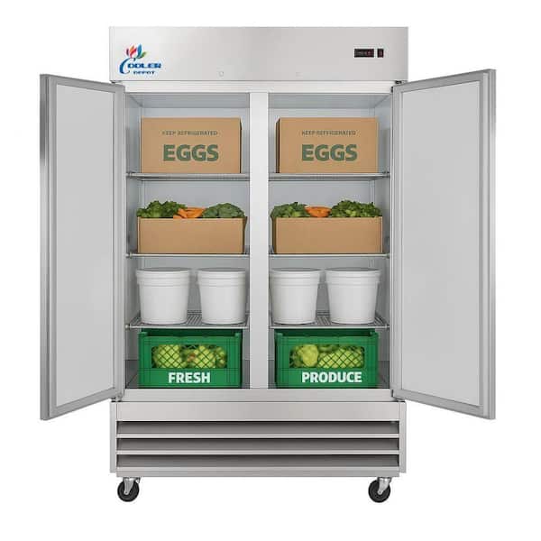54 in. W 49 cu. ft. 2-Door Commercial Reach in Upright Refrigerator in Stainless Steel