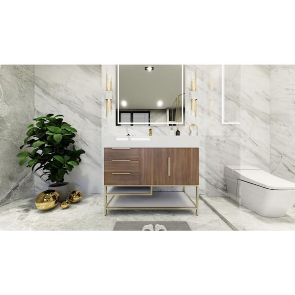 BV Better Vanity Bethany 42 in. W x 20 in. D x 36 in. H Single Sink Freestanding Bath Vanity in Rosewood with White Acrylic Top