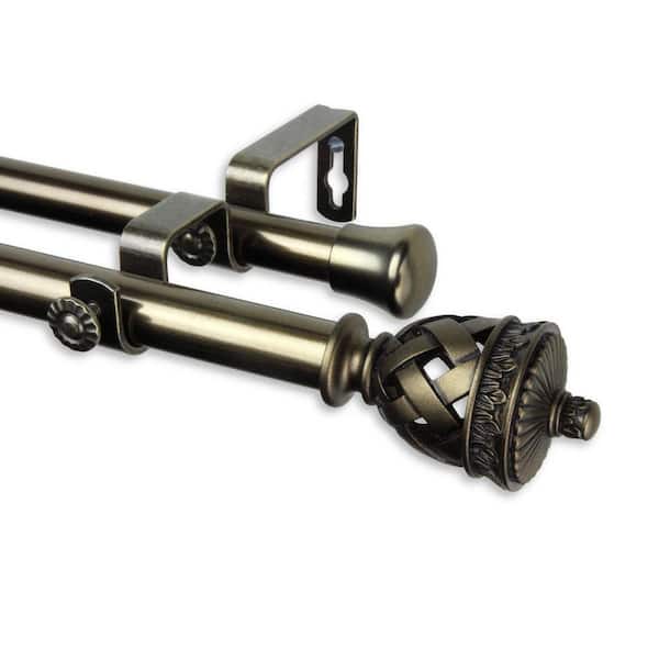 Rod Desyne 48 in. - 84 in. Telescoping Double Curtain Rod Kit in Antique Brass with Arielle Finial