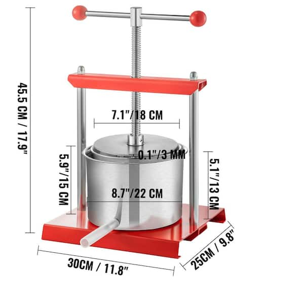 VEVOR Fruit Wine Press 1.6 Gal. Fruit Cider Grinder 2 Stainless Steel  Barrels Manual Press Machine with Triangular Structure DGNSDZZJYS6LNWN61V0  - The Home Depot