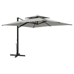 10 ft. Square Double Canopy Outdoor Patio Aluminum Cantilever Umbrella in Gray