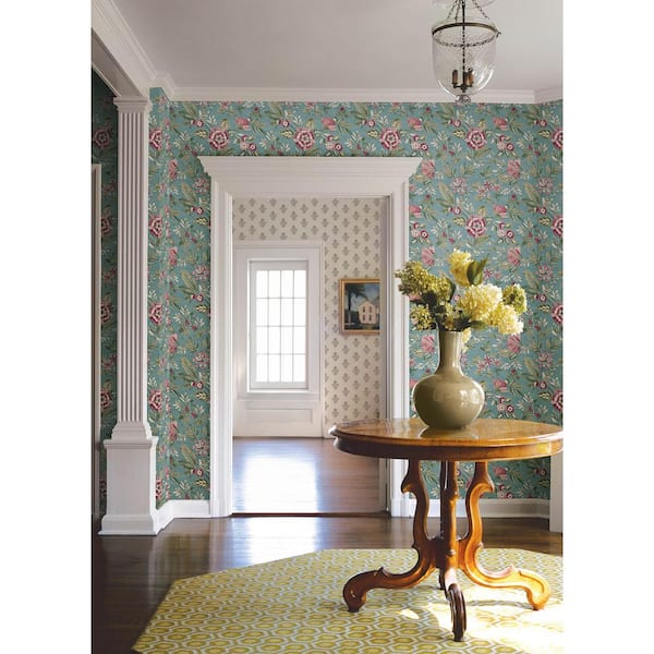 Begonia Teal Floral Trail Wallpaper Sample