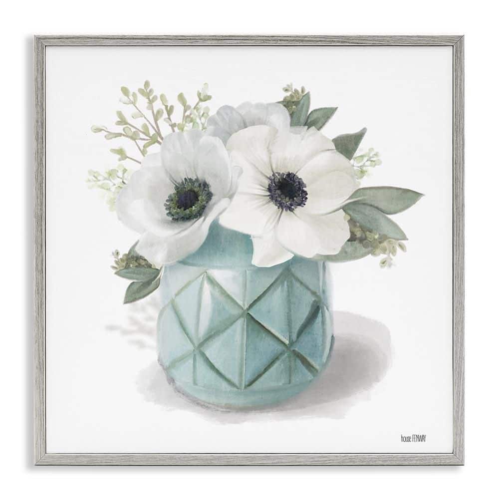White Flowers in Turquoise Vase by House Fenway Gray Framed Giclee Art Print Nature 24 in. x 24 in. price history on PriceWatchPro