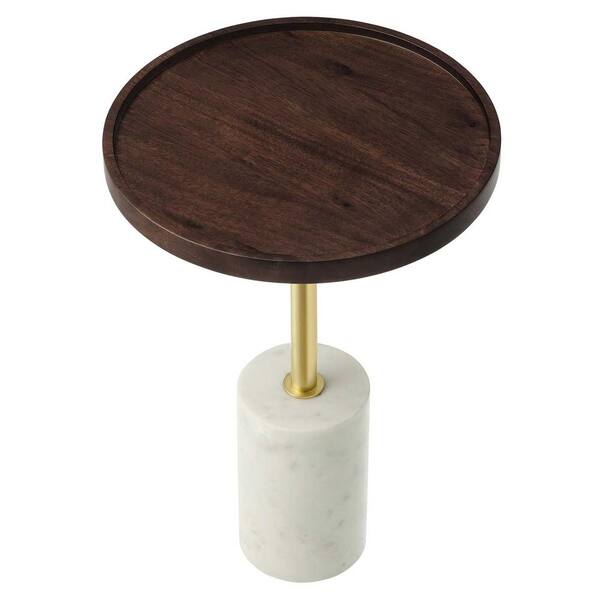 MODWAY Amina Round Acacia Wood Side Table in White Walnut EEI-6607