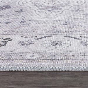 Gray 10 ft. x 14 ft. Transitional Medallion Machine Washable Area Rug