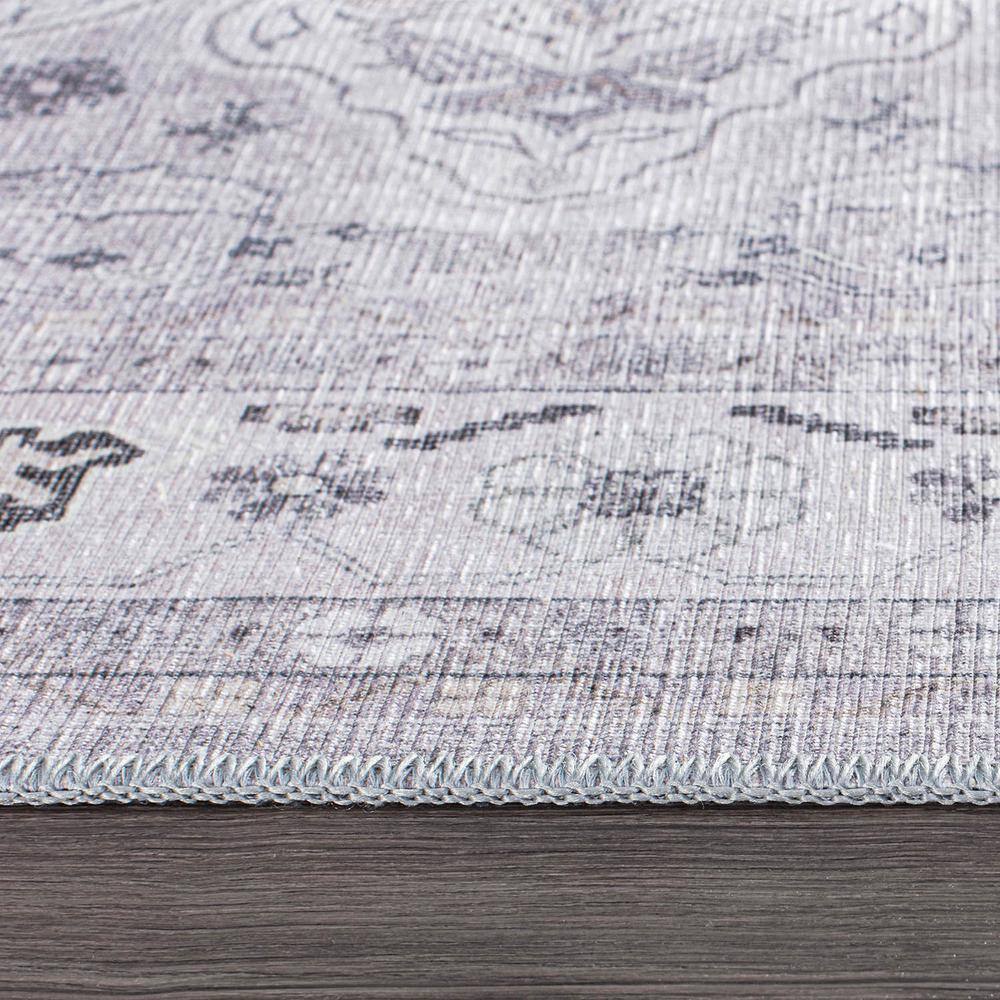 Gray Medallion Flat Woven Machine Washable Area Rug