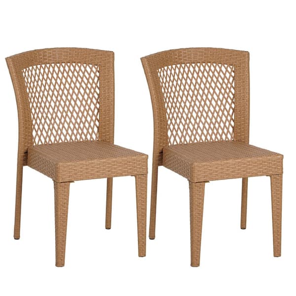 Unbranded Beige Faux Rattan Outdoor Patio Dining Chairs Side Chair (Set of 2)