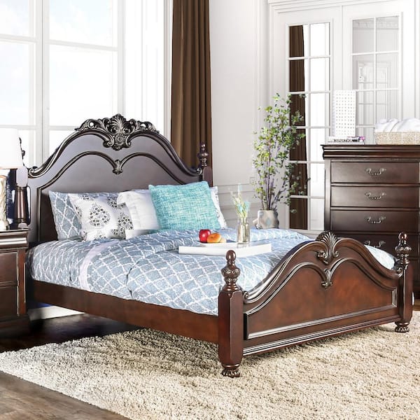 Lylara Traditional Brown Wood Frame King Panel Bed