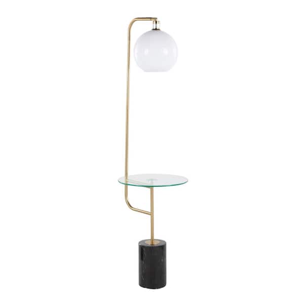 Lumisource Symbol 66 .5 in. Gold Metal and Black Marble Indoor Floor Lamp with Clear Glass Table