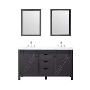 Marsyas 60 in W x 22 in D Brown Double Bath Vanity, White Quartz Countertop, Faucet Set and 24 in Mirrors