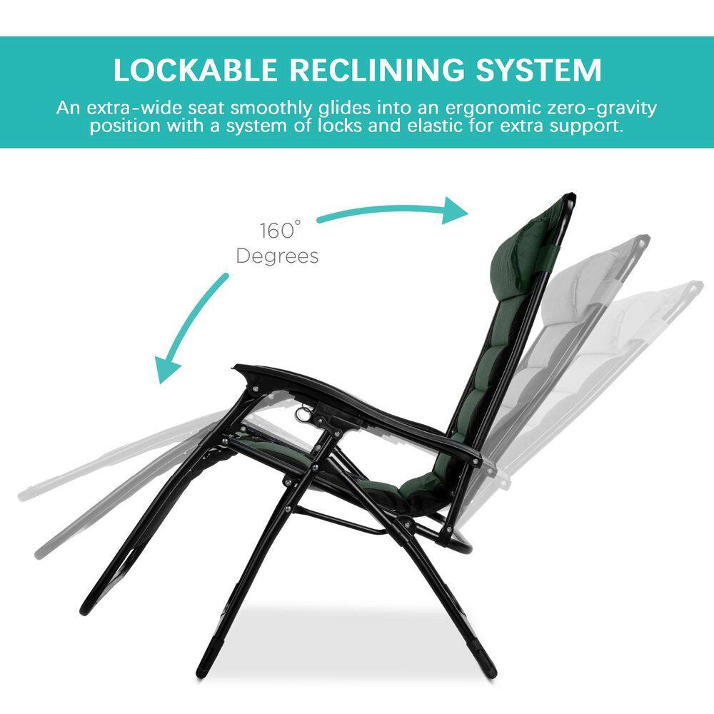 Oversized Black and Forest Green Padded Zero Gravity Recliner with Tray