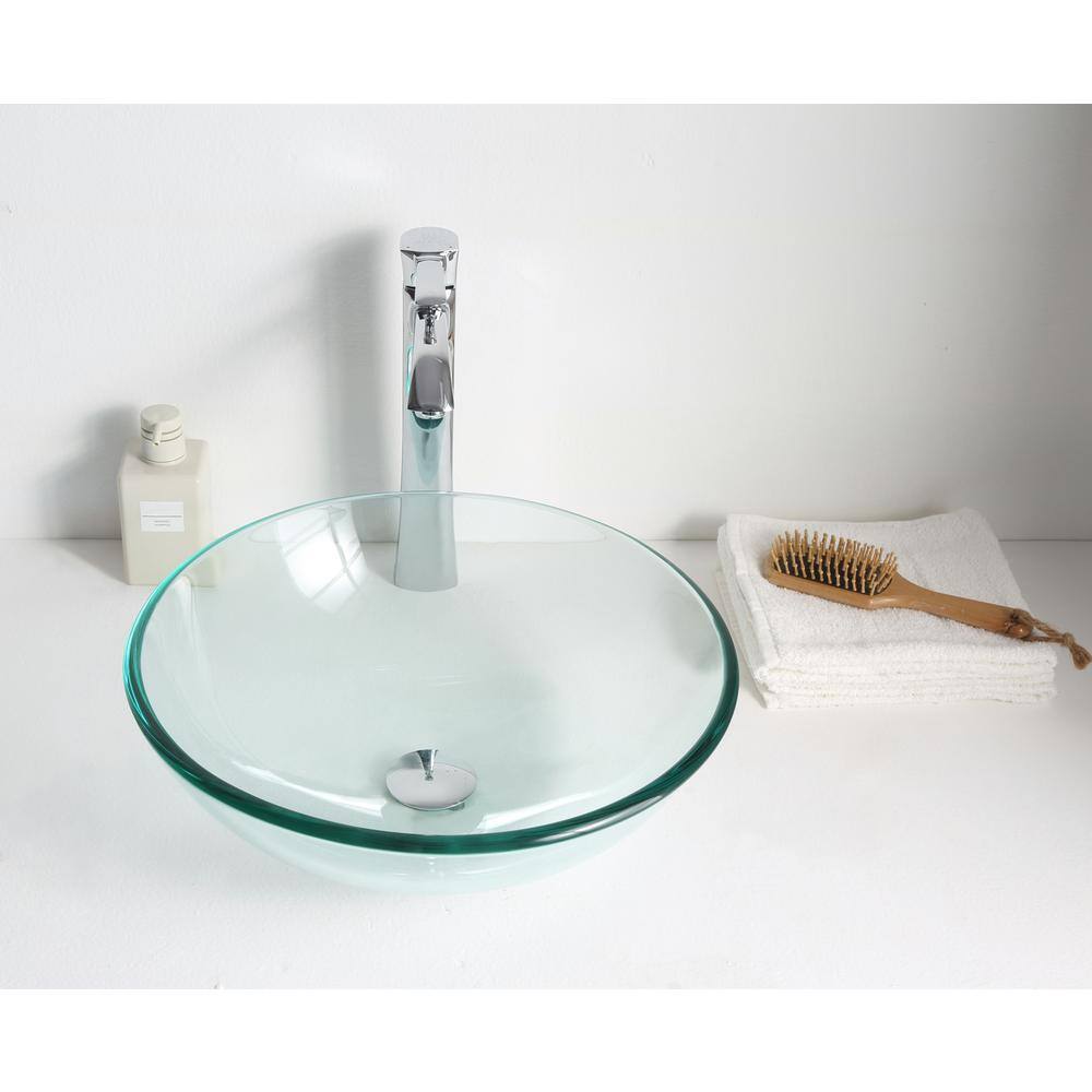 Lustrous Clear Tempered Glass Round Above-Counter Bathroom Sink